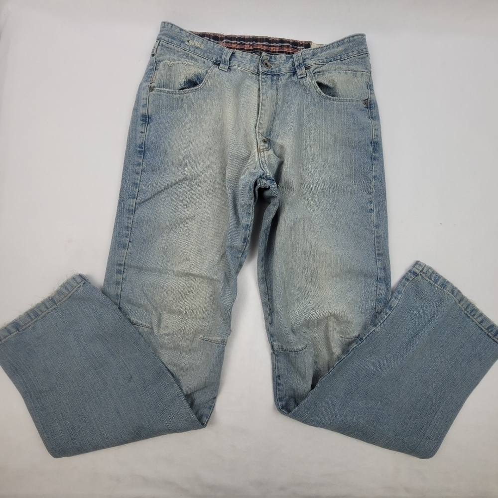 Stone‎ lightly distressed straight leg jeans denim